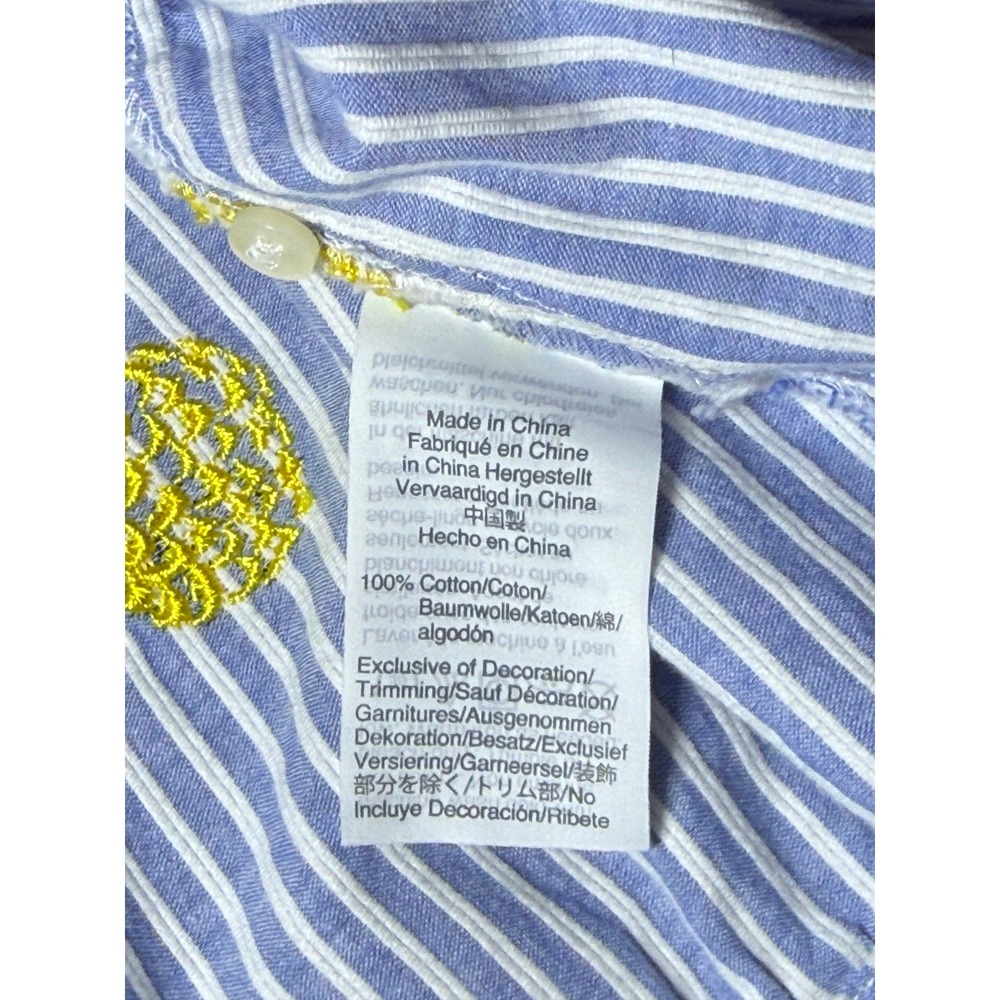 J.Crew Blue White Striped Pineapple Embroidered Wrap Tie Blouse Top Mens Medium - Picture 10 of 10